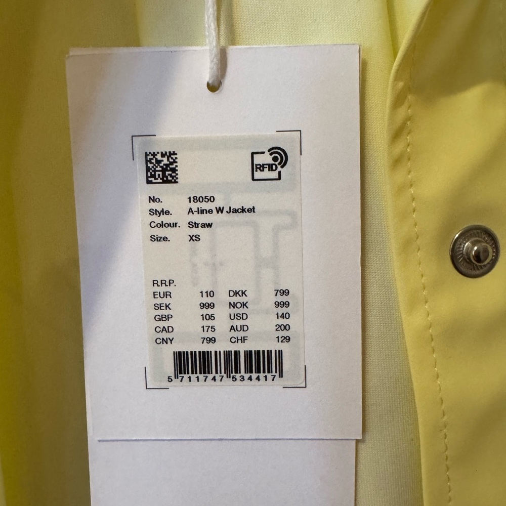 Rains Straw color (yellow) A-line W Jacket NWT XS